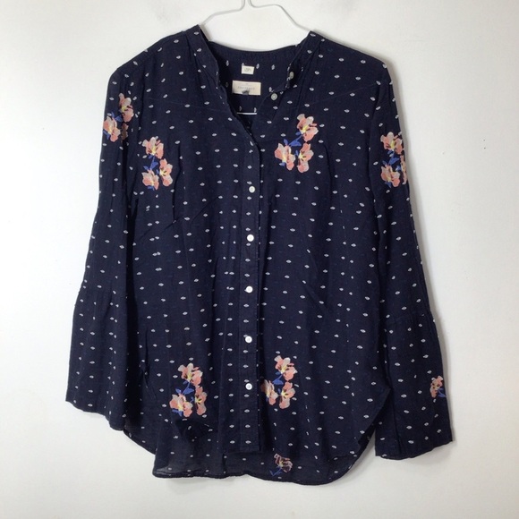 Loft blouse women large cotton extra soft floral blue - Picture 1 of 7